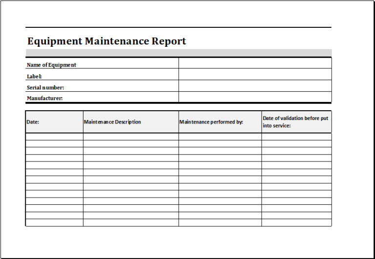 Equipment Fault Report Template Professional Templates