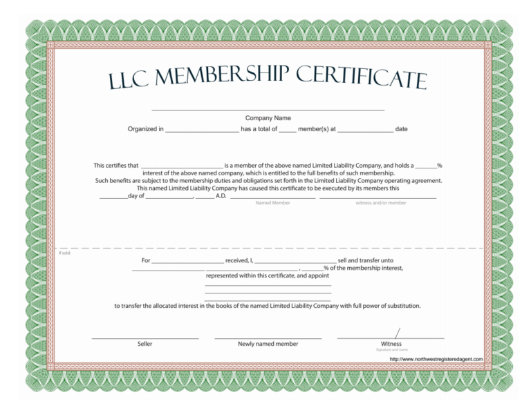 Llc Membership Certificate Template (1) PROFESSIONAL TEMPLATES