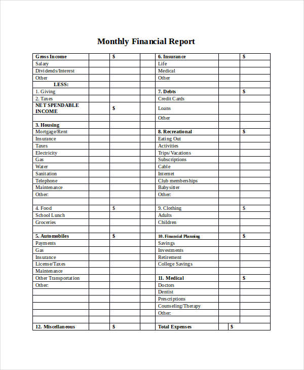 Monthly Financial Report Template 3 PROFESSIONAL TEMPLATES 