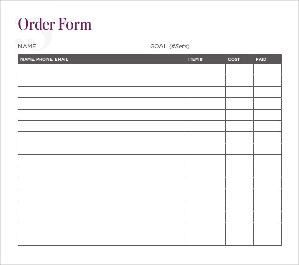 Blank Fundraiser Order Form Template | PROFESSIONAL TEMPLATES