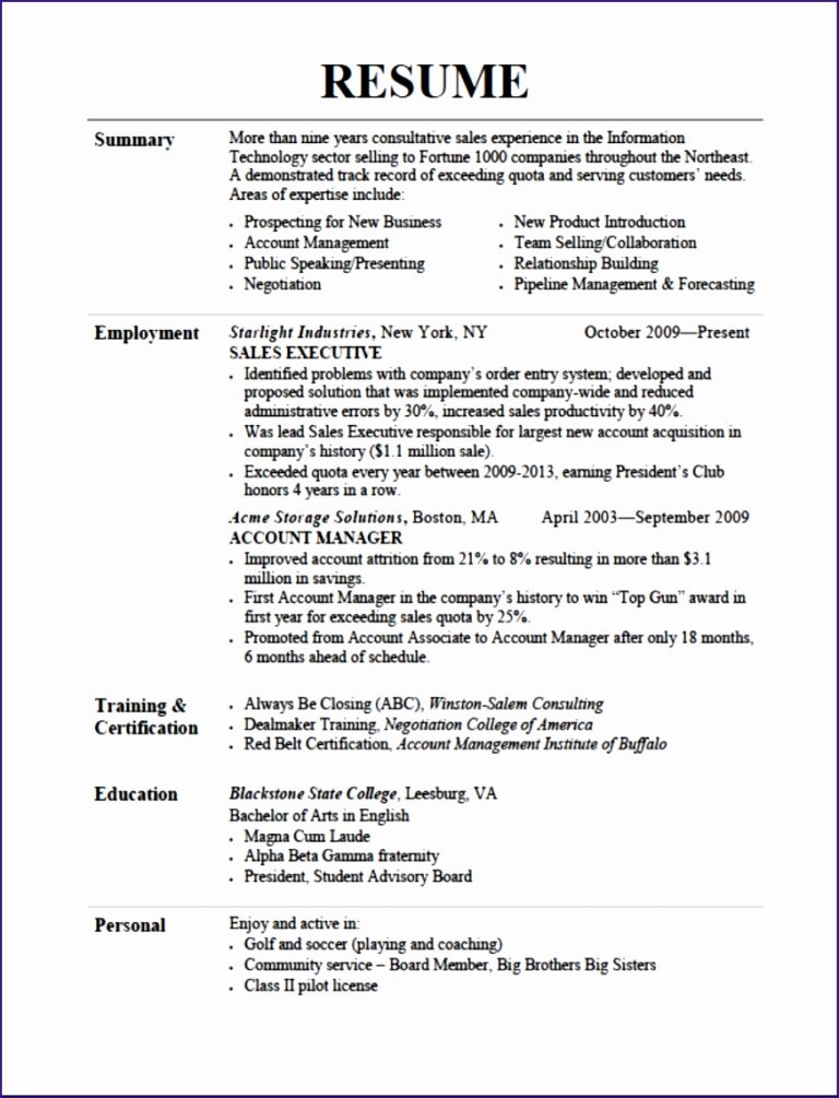 simple resume format excel download