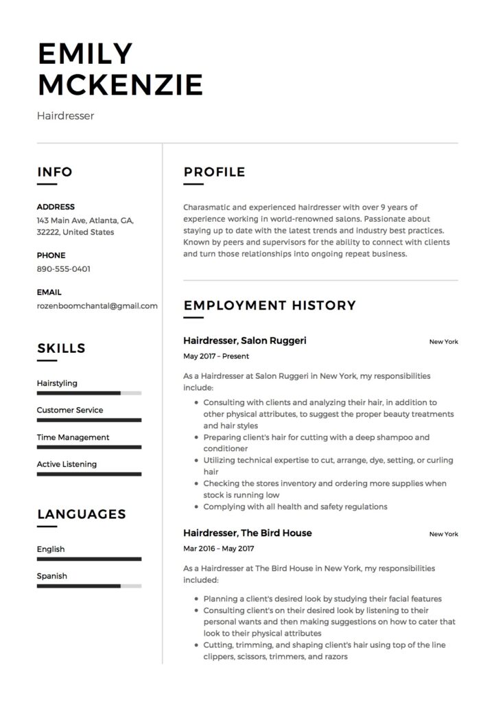 Resume Templates Hair Stylist (2) - PROFESSIONAL TEMPLATES ...