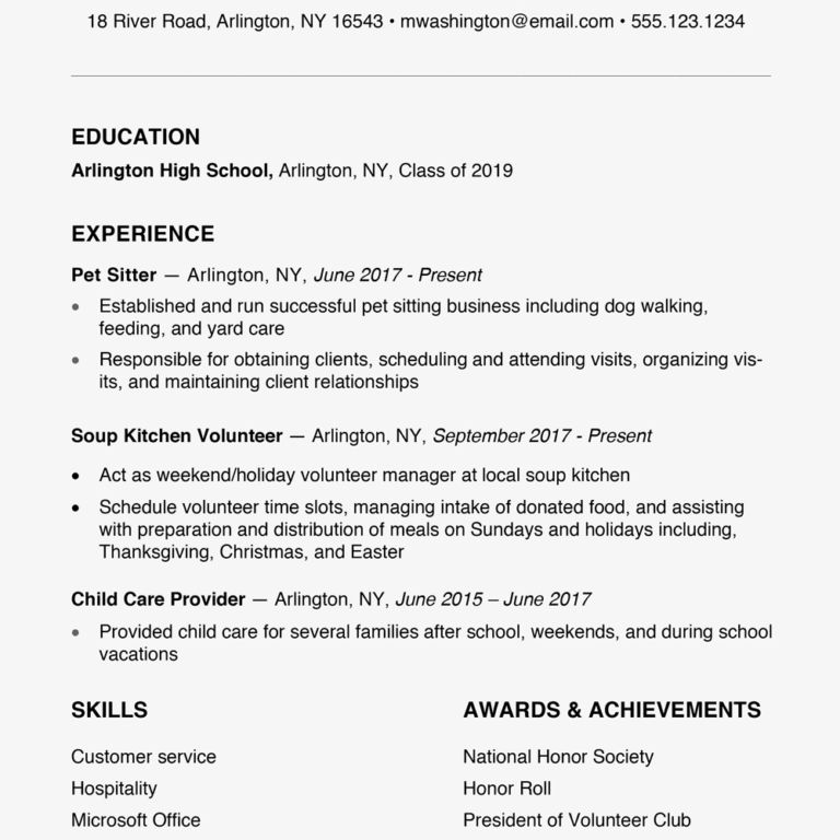 resume template for high school