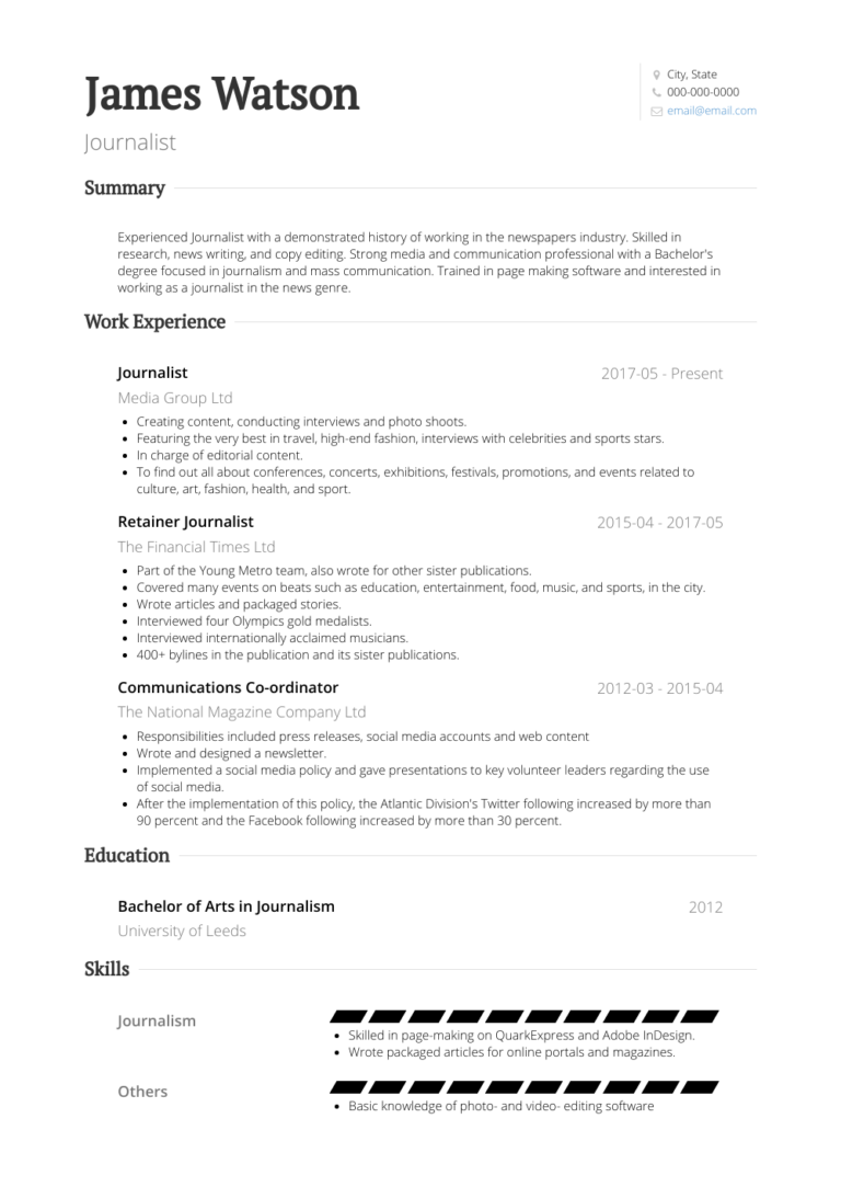 Resume Templates For Journalists (1) - PROFESSIONAL TEMPLATES ...