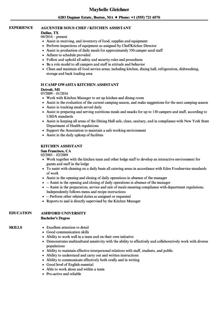 Resume Templates For Kitchen Helper (5) - PROFESSIONAL TEMPLATES ...