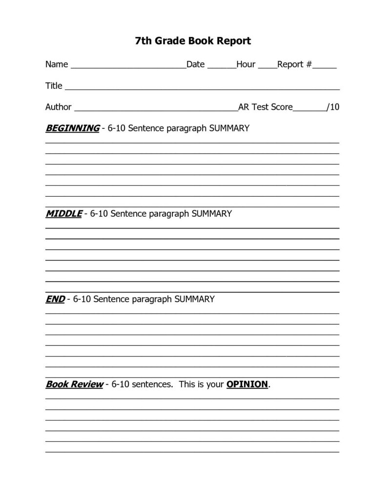 Book Report Template 7th Grade - PROFESSIONAL TEMPLATES | PROFESSIONAL ...