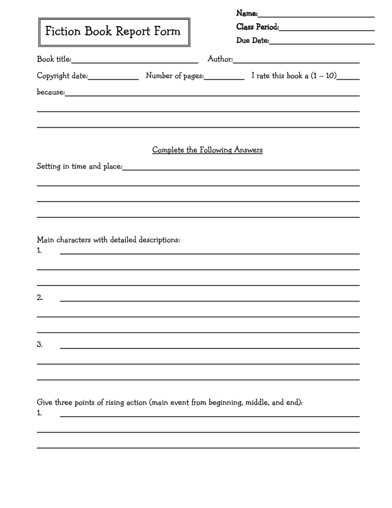 book report template 9th grade