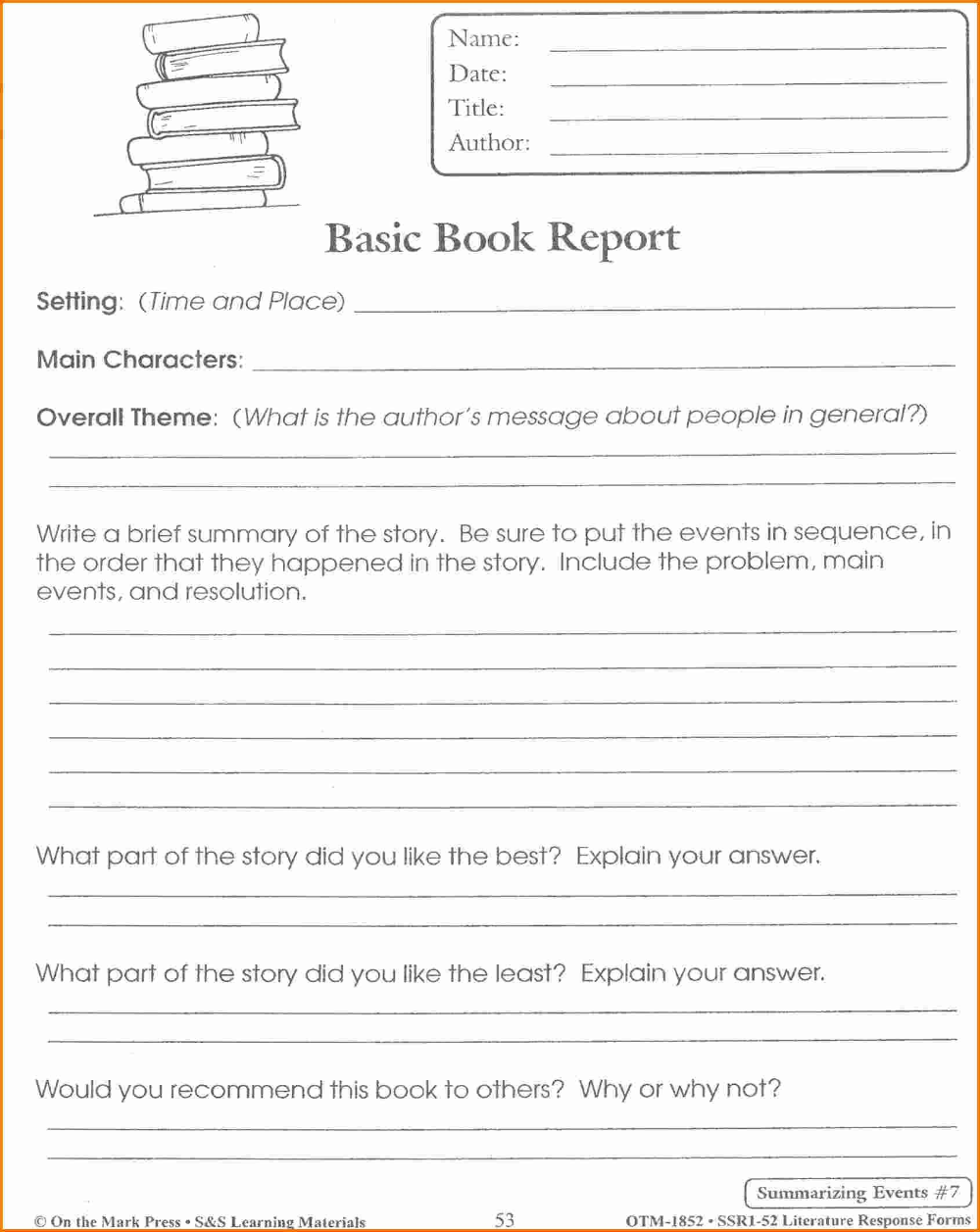 Book Report Template Grade 7 (6) - PROFESSIONAL TEMPLATES ...