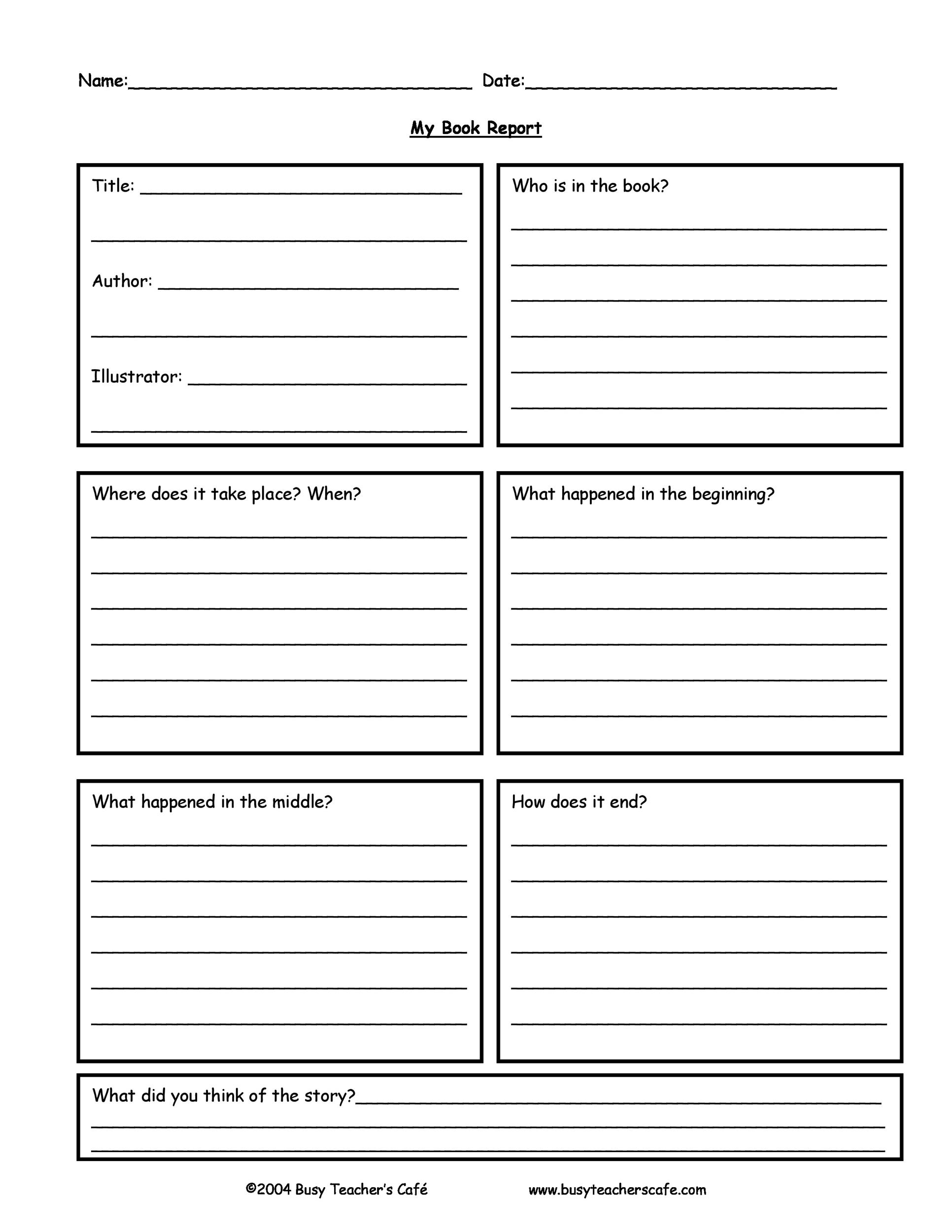 Book Report Template for 7th Graders PROFESSIONAL TEMPLATES
