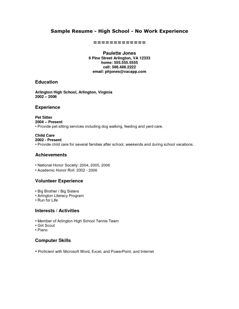 sample resume for 15 year old with no experience australia