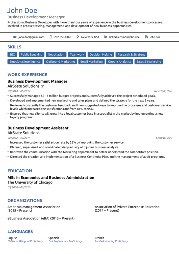 resume templates free no sign up