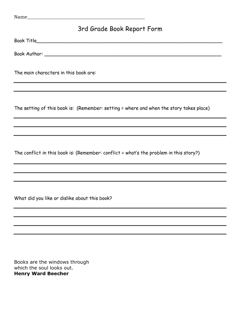 Book Report Template 3rd Grade Free (1) - PROFESSIONAL TEMPLATES ...