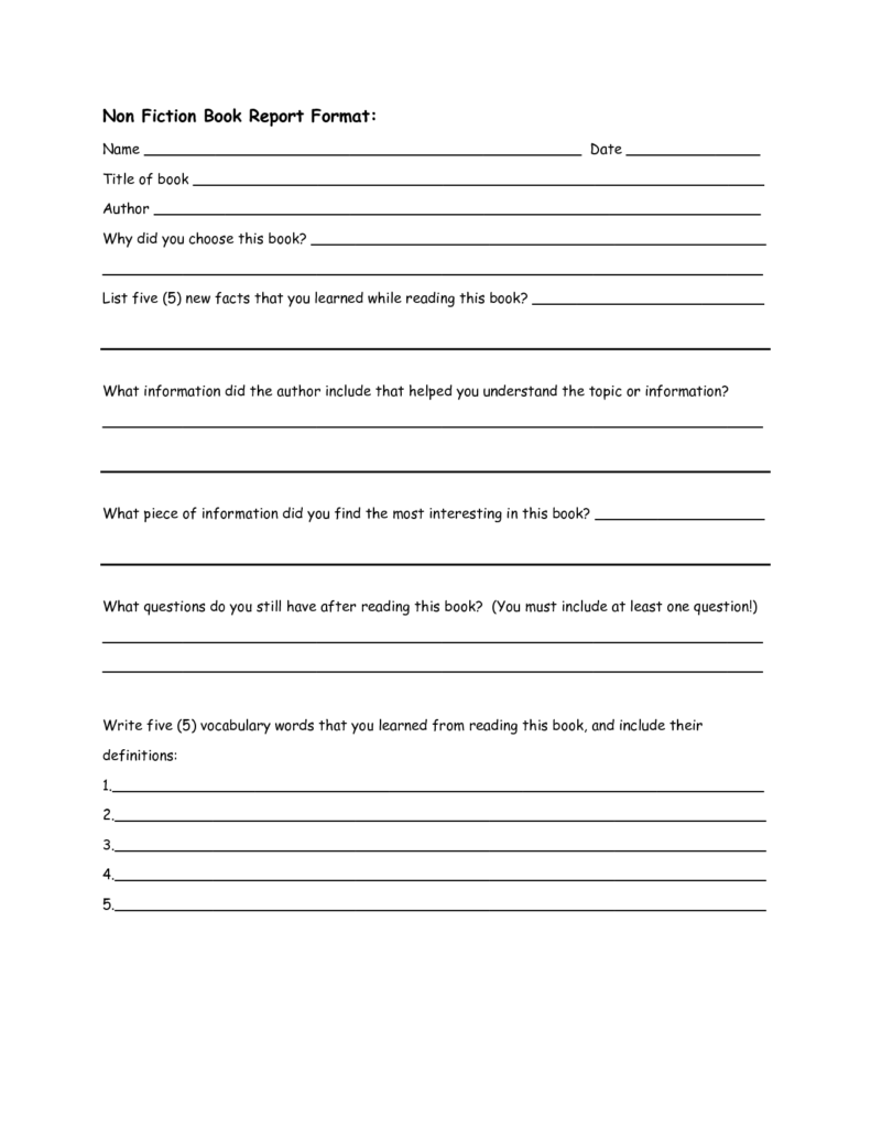 Book Report Template 5th Grade Nonfiction (3) - PROFESSIONAL TEMPLATES ...